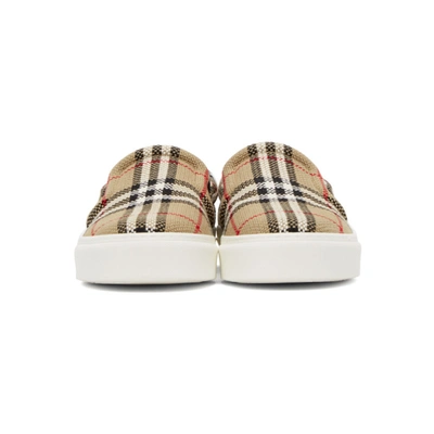 Shop Burberry Beige Check Bio-based Sole Latticed Slip-on Sneakers In Archive Bei