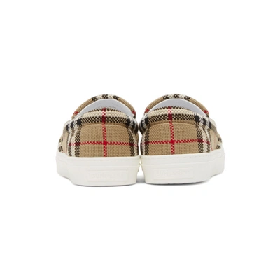 Shop Burberry Beige Check Bio-based Sole Latticed Slip-on Sneakers In Archive Bei