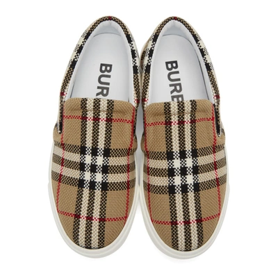 Shop Burberry Beige Check Bio-based Sole Latticed Slip-on Sneakers In Archive Bei