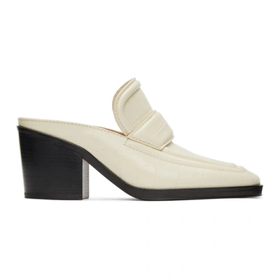 Shop Bottega Veneta Off-white Croc Heeled Mules In 9031 Sea Salt