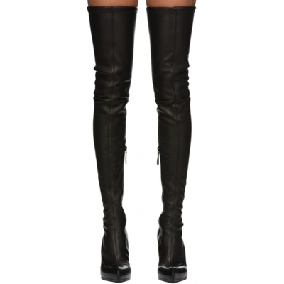 Shop Alexander Mcqueen Black Leather Otk Heeled Tall Boots In 1081 Black