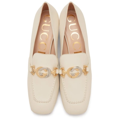 Shop Gucci White Zumi Mid-heel Loafers In 9022 White