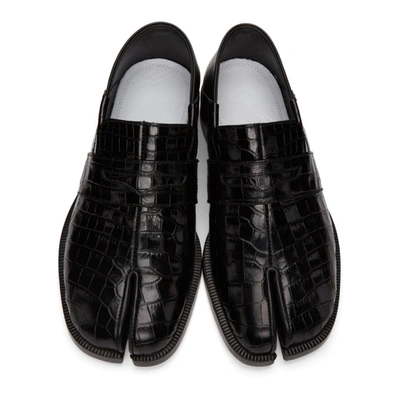 Shop Maison Margiela Black Croc Tabi Loafers In T8013 Black