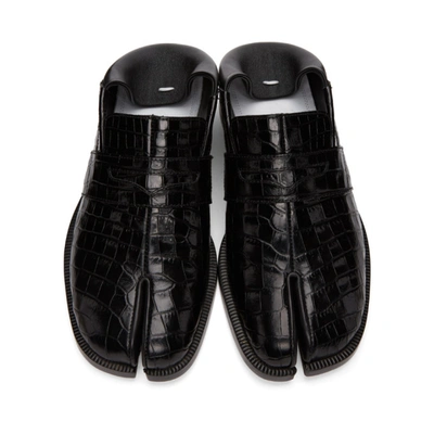 Shop Maison Margiela Black Croc Tabi Loafers In T8013 Black