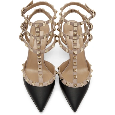 Shop Valentino Pink And Black  Garavani Rockstud Cage Heels In N91 Bk/poud