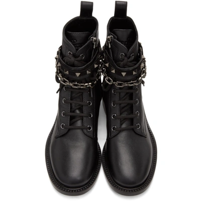Shop Valentino Black  Garavani Chain Rockstud Lace-up Boots In 0no Black