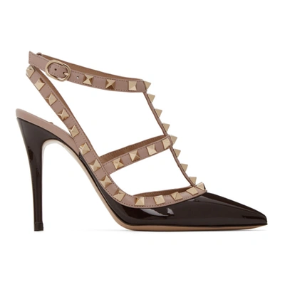 Shop Valentino Brown And Pink  Garavani Patent Cage 100 Heels In V41 Btrchc