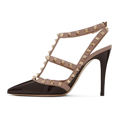 Shop Valentino Brown And Pink  Garavani Patent Cage 100 Heels In V41 Btrchc