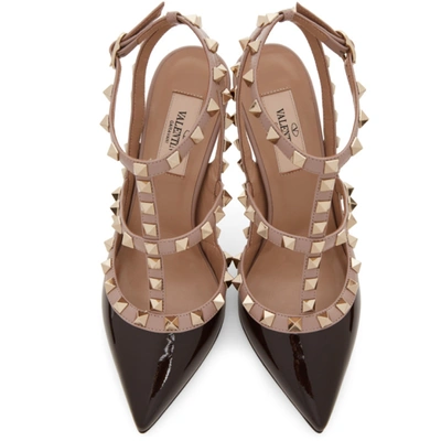 Shop Valentino Brown And Pink  Garavani Patent Cage 100 Heels In V41 Btrchc