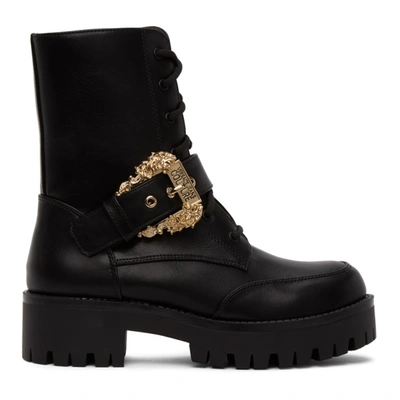 Shop Versace Jeans Couture Black Baroque Combat Boots In E899 Black