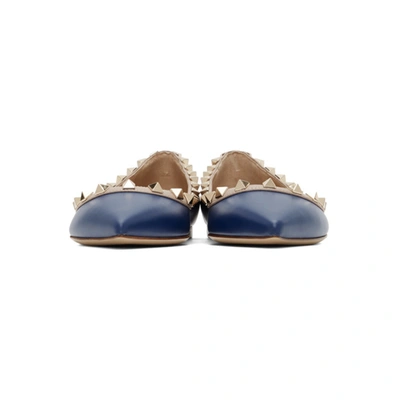 Shop Valentino Blue  Garavani Rockstud Ballerina Flats In Fe6 Bludelf