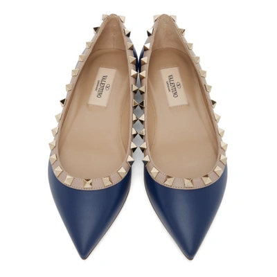 Shop Valentino Blue  Garavani Rockstud Ballerina Flats In Fe6 Bludelf