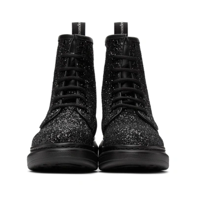 Shop Alexander Mcqueen Black Glitter Combat Boot In 1000 Blk/bl