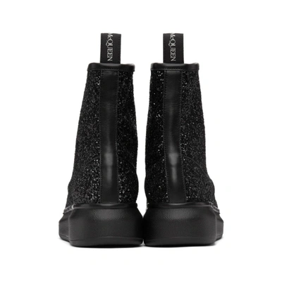 Shop Alexander Mcqueen Black Glitter Combat Boot In 1000 Blk/bl