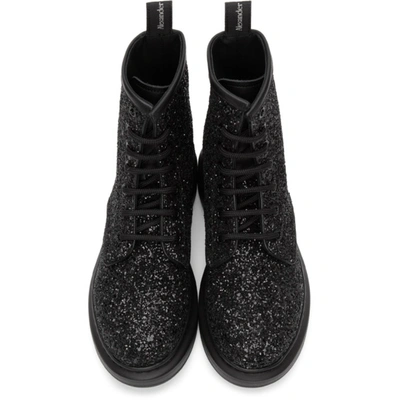 Shop Alexander Mcqueen Black Glitter Combat Boot In 1000 Blk/bl