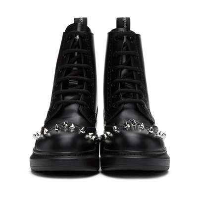 Shop Alexander Mcqueen Black Stud Leather Hybrid Brogue Boots In 1081 Bl/sil