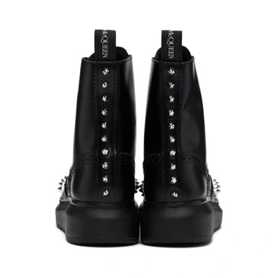 Shop Alexander Mcqueen Black Stud Leather Hybrid Brogue Boots In 1081 Bl/sil