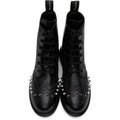 Shop Alexander Mcqueen Black Stud Leather Hybrid Brogue Boots In 1081 Bl/sil