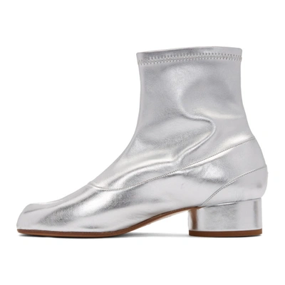 Shop Maison Margiela Silver Stretch Leather Tabi Ankle Boots In T9002 Silve