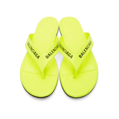 Shop Balenciaga Yellow Logo Thong Sandals In 7210 Fluyel