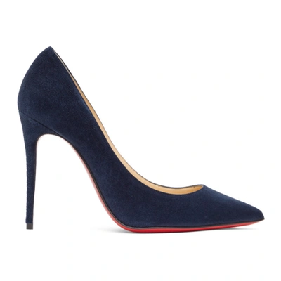 Shop Christian Louboutin Navy Suede Kate 100 Heels In U677 Noctur