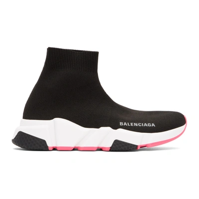 Shop Balenciaga Black & Pink Speed Sneakers In Black/white/pink