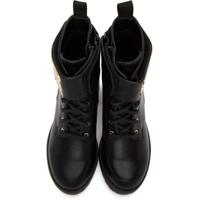 Shop Versace Jeans Couture Black Logo Lace Up Boots In Em27 Bk/gol