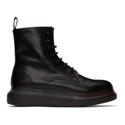 Shop Alexander Mcqueen Black Contrast Sole Hybrid Combat Boots In 1000 Black