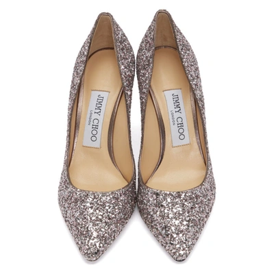 Shop Jimmy Choo Purple Glitter Romy 85 Heels In Light Lilac