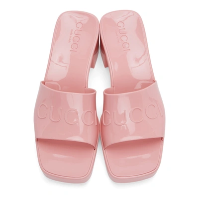 Gucci Pink Rubber Slide Sandals | ModeSens