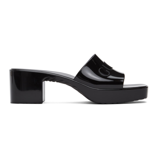 gucci black glossy rubber sandals