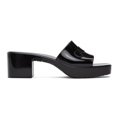 Shop Gucci Black Rubber Slide Sandals In 1000 Black