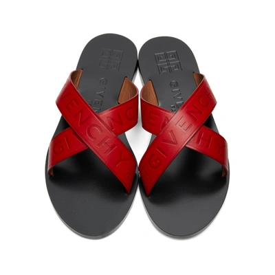 Shop Givenchy Red Criss-cross Logo Sandals In 619 Strawbe