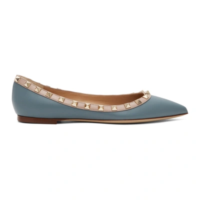 Shop Valentino Blue And Pink  Garavani Rockstud Ballerina Flats In 20e Amadeus