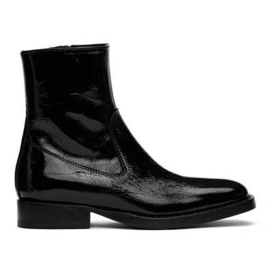 Shop Ann Demeulemeester Black Vernice Crinkle Boots