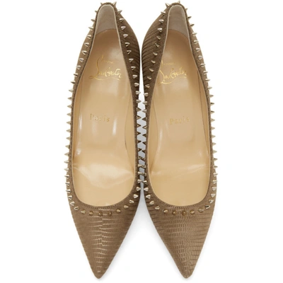 Shop Christian Louboutin Taupe Croc Anjalina 85 Heels In Q170 Terra