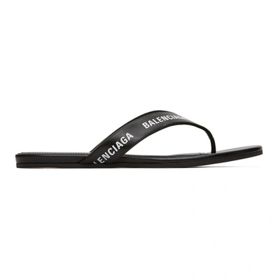 Shop Balenciaga Black Logo Thong Sandals In 1090 Blk/wt
