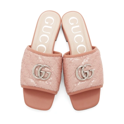 Shop Gucci Pink Sequin Gg Slides In 6860 Pink