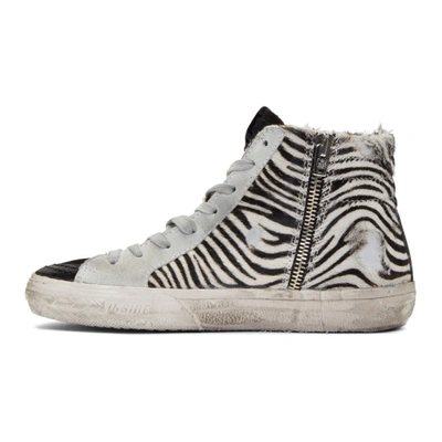 Shop Golden Goose Black & White Zebra-purple Slide Sneakers