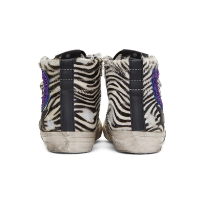 Shop Golden Goose Black & White Zebra-purple Slide Sneakers