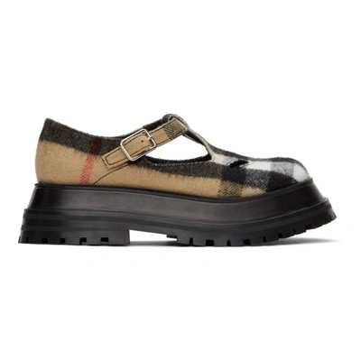 Shop Burberry Beige Check T-bar Loafers In Archive Bei