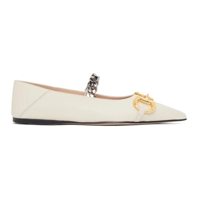 Shop Gucci White Horsebit Ballet Flats In 9050 White