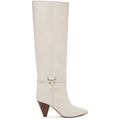 Shop Isabel Marant Off-white Leather Learl Tall Boots In 20wh White