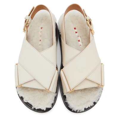 Shop Marni Off-white Shearling Fussbett Sandals In Z1i94 Natur