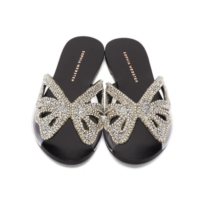 Shop Sophia Webster Black And Silver Madame Butterfly Crystal Sandals In Black Suede