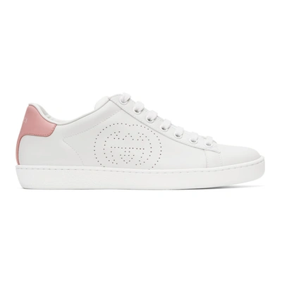 Shop Gucci White & Pink Interlocking G Ace Sneakers In 9076 White