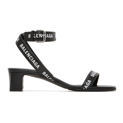 Shop Balenciaga Black & White Allover Logo Strap Sandals In 1090 Blk/wt