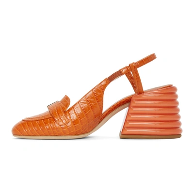 Shop Fendi Orange Croc Slingback Heels In F0qa5 Rust