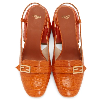 FENDI 橙色鳄鱼纹后系带高跟鞋