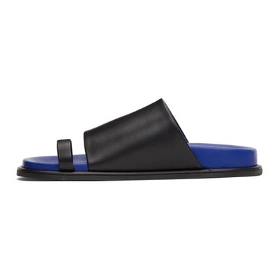 Shop Marina Moscone Black & Blue Flat Toe Strap Sandals In Black/blue